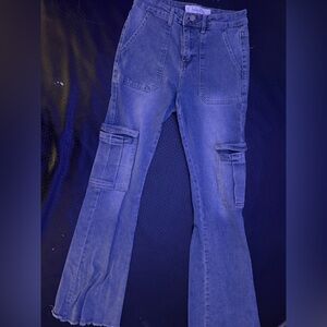 Indigo Rein Women's Flare Cargo Jeans - Blue